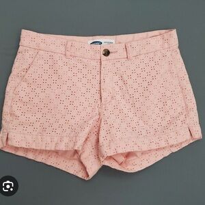 Old Navy Shorts Womens Size 14 Everyday Short Mid Rise Chino Eyelet Floral Pink
